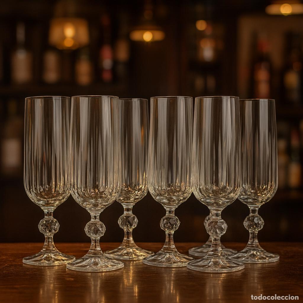 Vintage: Copas de champ&aacute;n vintage de cristal fino Claudia de Bohemia, Checoslovaquia
