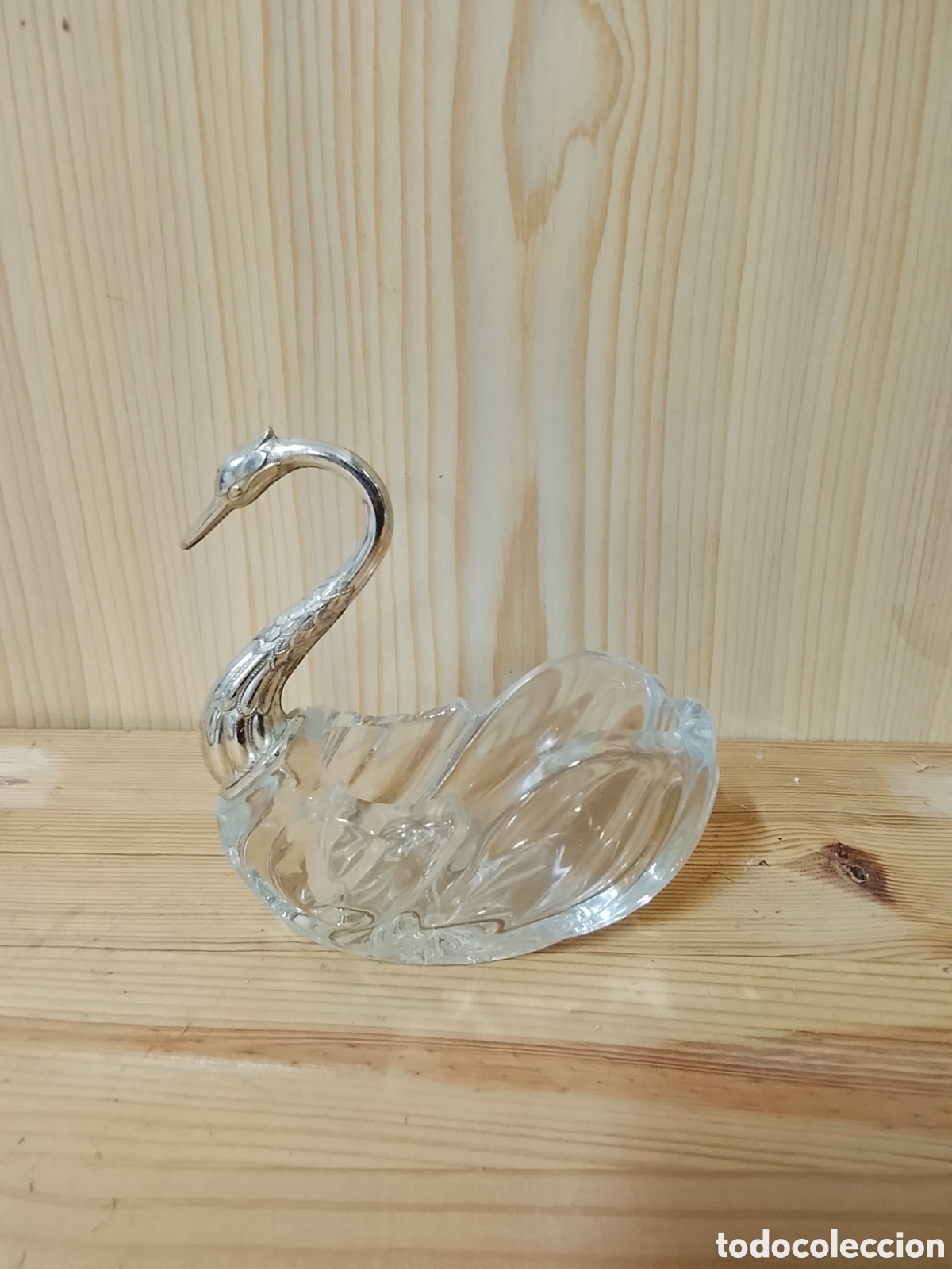 Vintage: CISNE DECORACI&Oacute;N. CRISTAL Y METAL. 14 CMS ALTO 14 CMS LARGO.