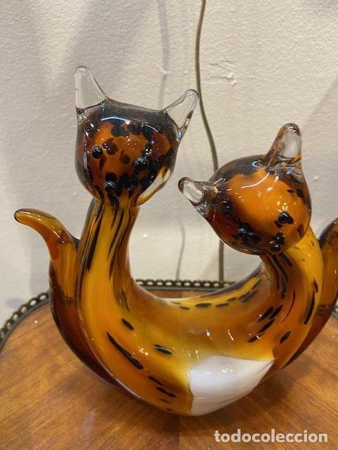 Vintage: Pareja de gatos en cristal de murano