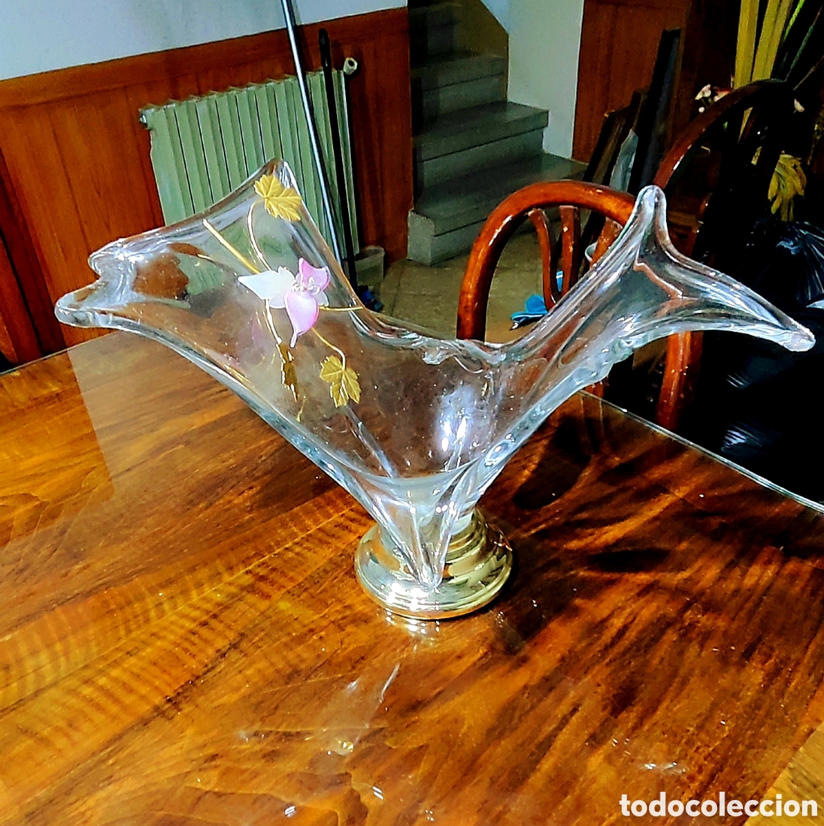 Vintage: Centro de mesa de cristal soplado 50 cm &ndash; Estilo Murano espa&ntilde;ol &ndash; Decoraci&oacute;n floral dorada &ndash; Vintage