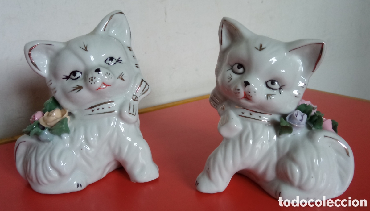 Vintage: PAREJA DE GATOS CER&Aacute;MICA IMPORTADA 80'S.NUEVOS.
