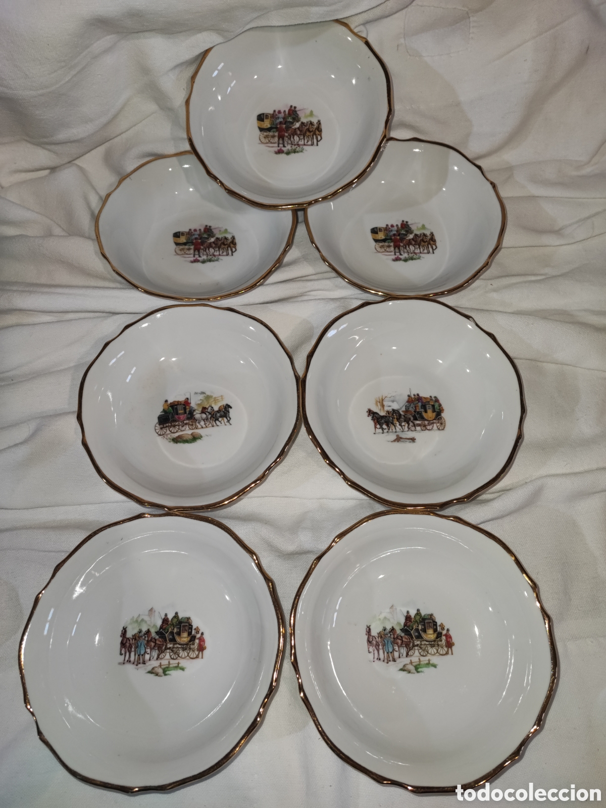 Vintage: 7 cuencos antiguos taz&oacute;n bol porcelana BFL made in France.