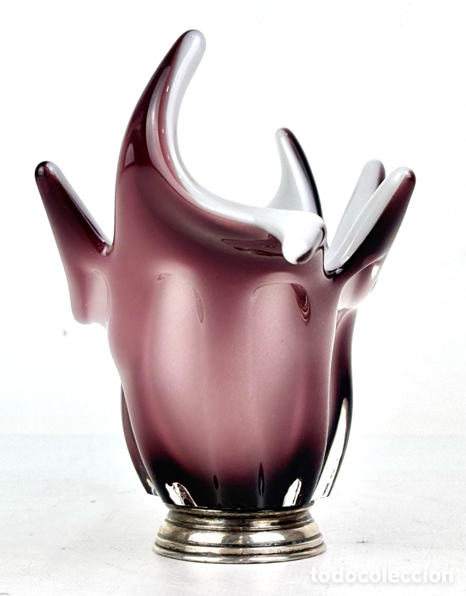 Vintage: CENTRO DE MESA DE CRISTAL DE MURANO Y BASE DE PLATA. - Foto 2