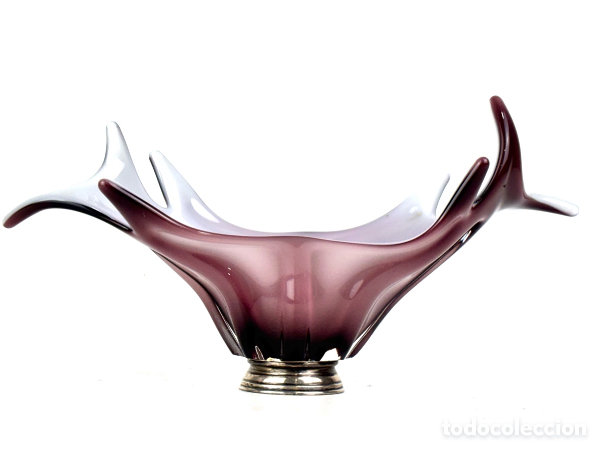 Vintage: CENTRO DE MESA DE CRISTAL DE MURANO Y BASE DE PLATA. - Foto 3