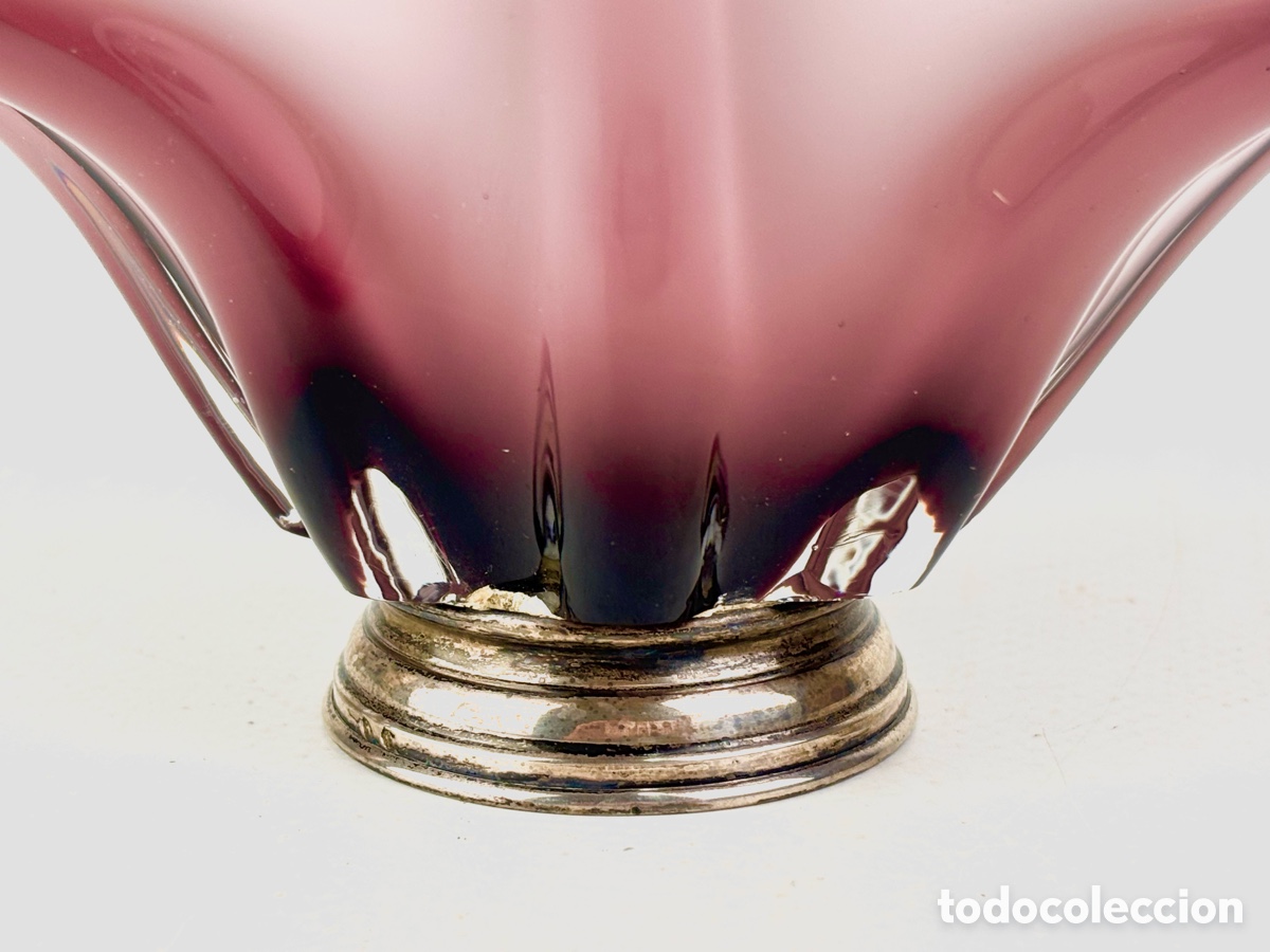 Vintage: CENTRO DE MESA DE CRISTAL DE MURANO Y BASE DE PLATA. - Foto 4