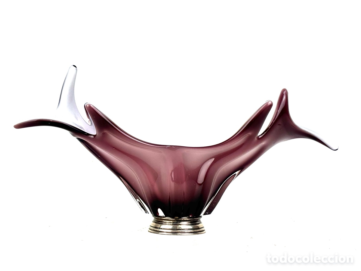 Vintage: CENTRO DE MESA DE CRISTAL DE MURANO Y BASE DE PLATA. - Foto 1