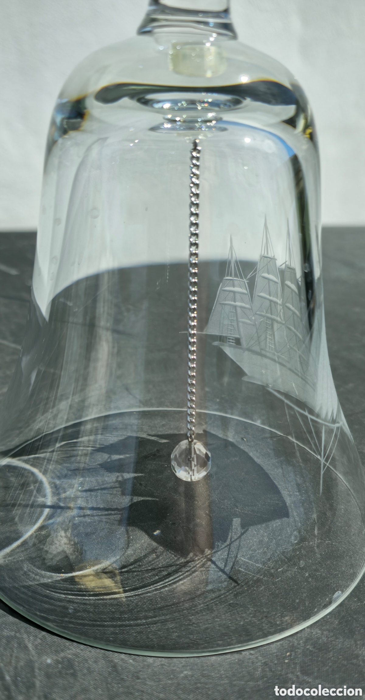 Vintage: Campana cristal grabada acido