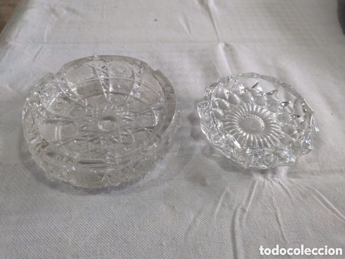 Vintage: Lote de 2 ceniceros de cristal tallado vintage