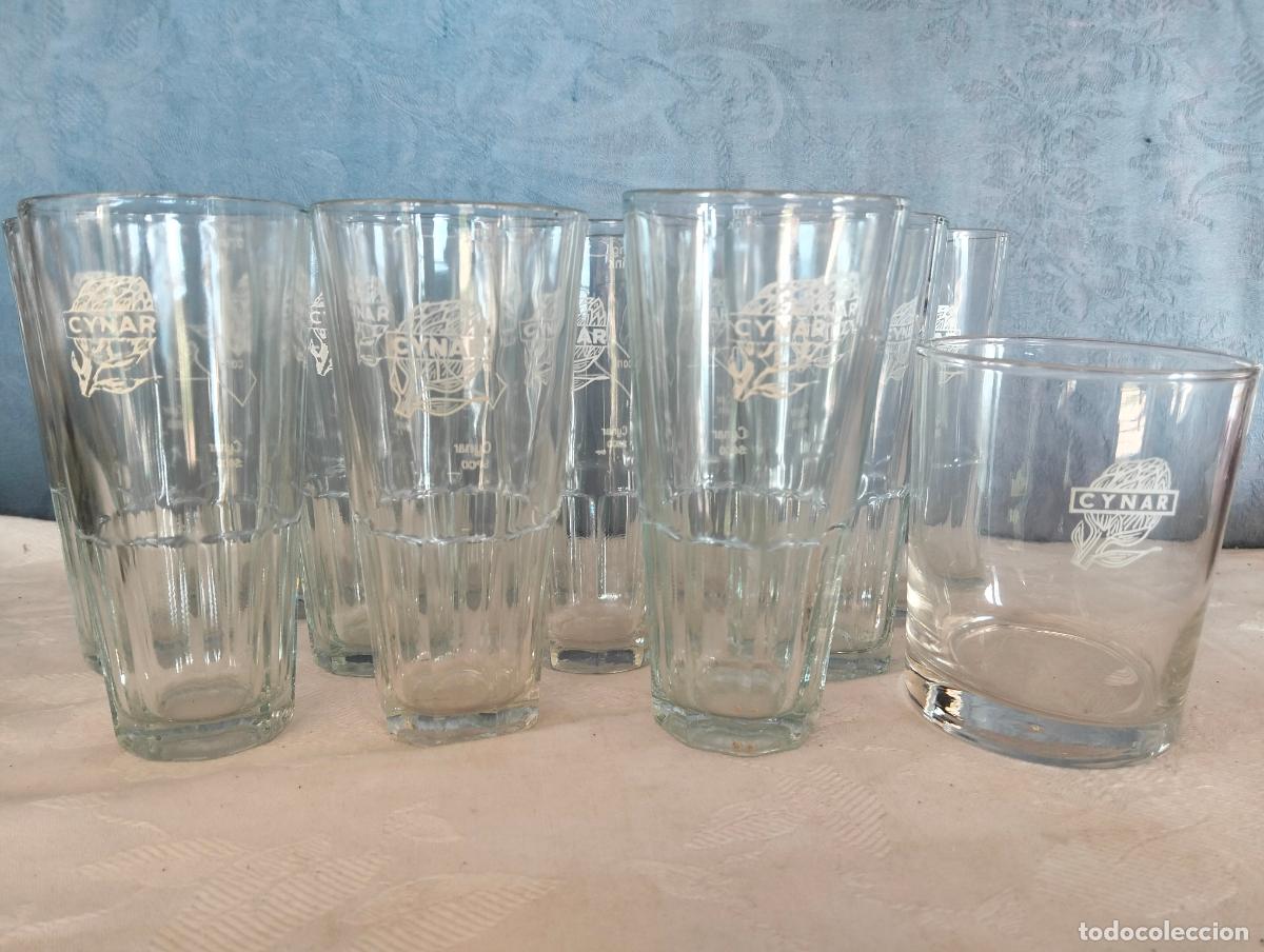 Vintage: Lote 8 vasos de cristal vintage publicidad propaganda licor Cynar tubo vaso serigrafiado