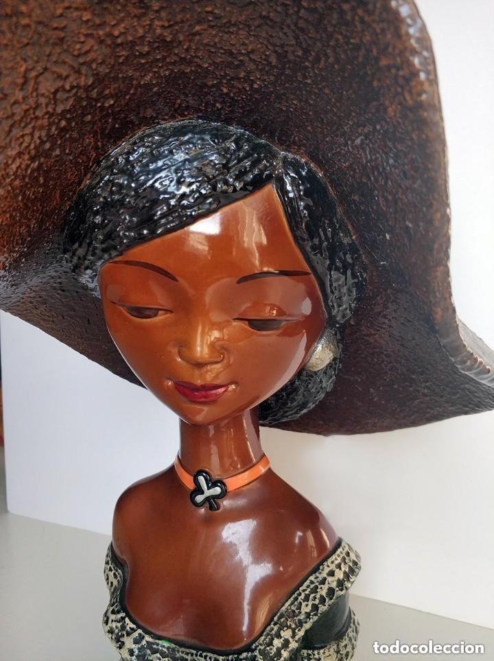 Vintage: Precioso busto mujer mulata de ceramica espa&ntilde;ola