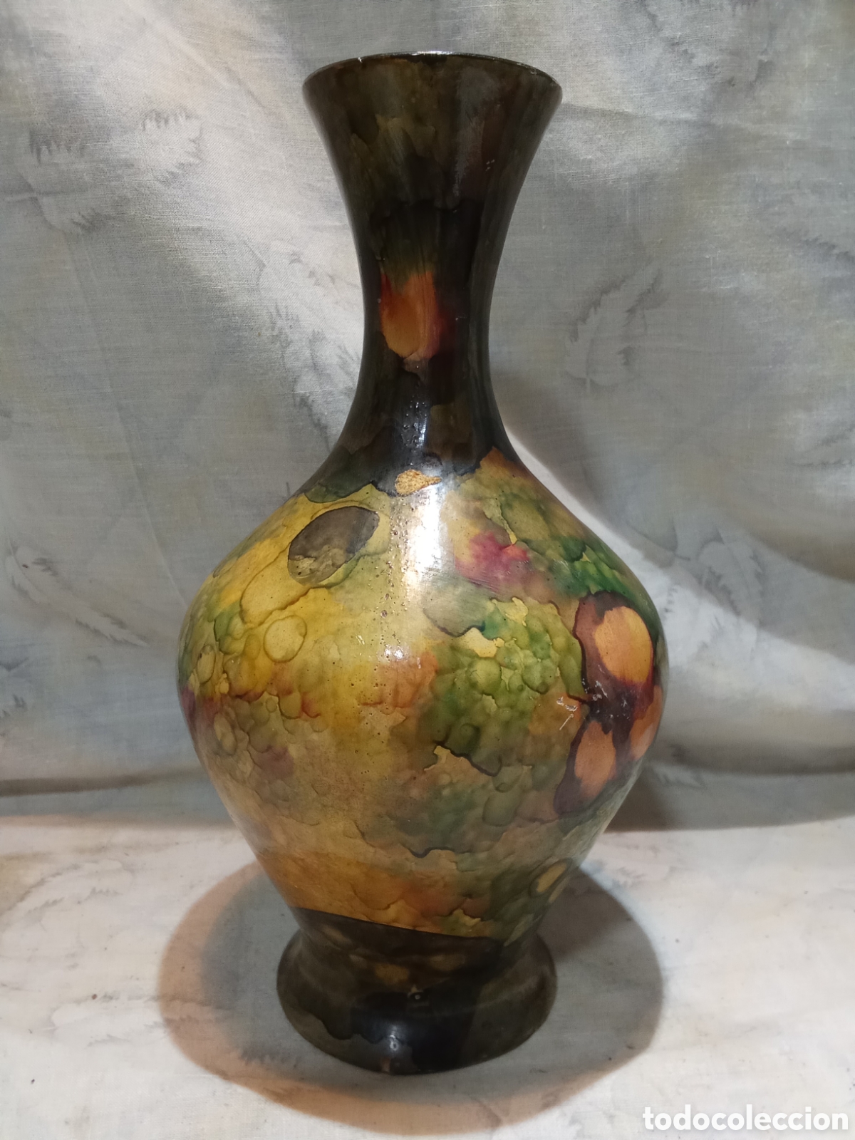 Vintage: CURIOSO Y ANTIGUO FLORERO PINTADO A MANO HECHO DE MADERA O PASTA DE MADERA