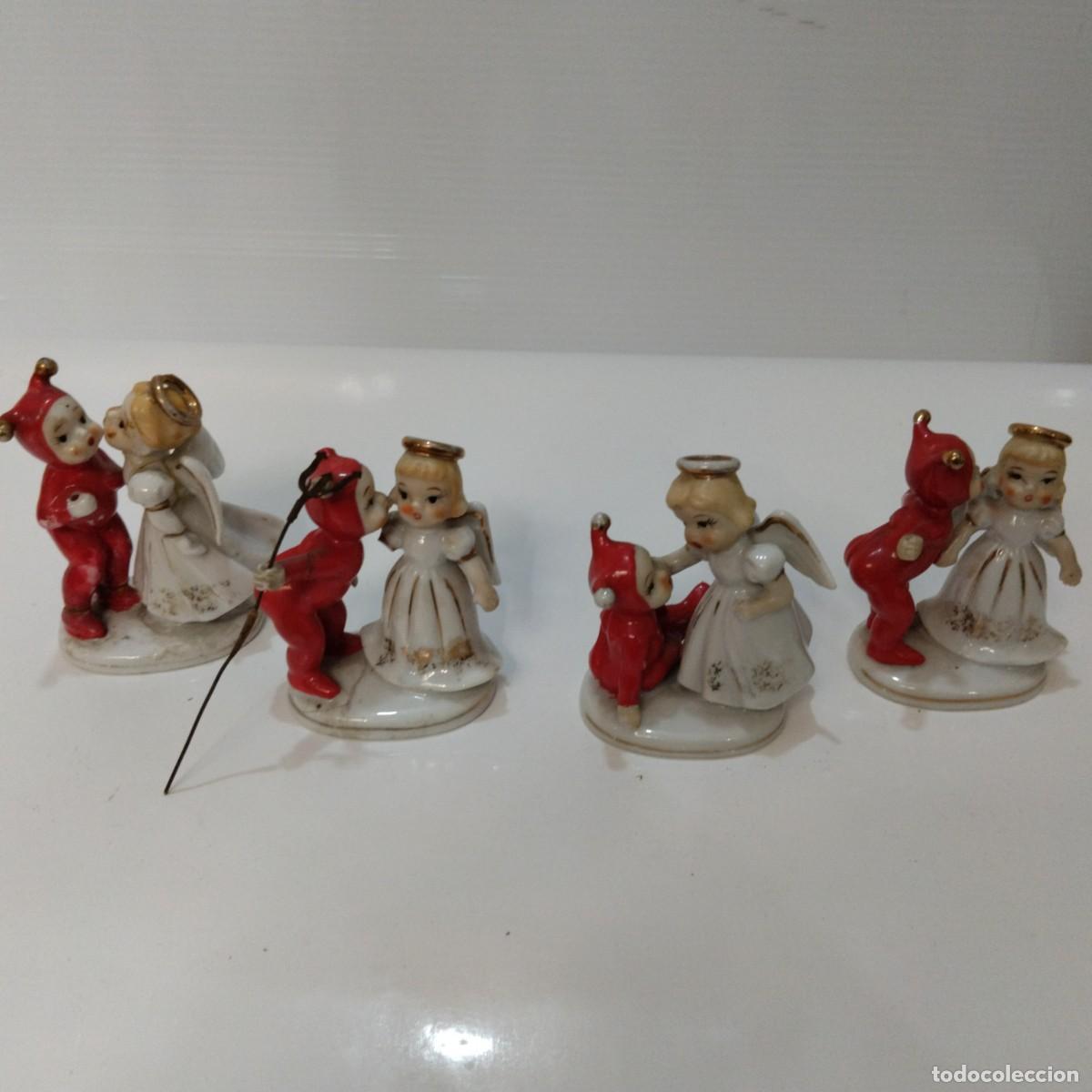 Vintage: Set de Figuritas Vintage: Angelito y Diablito de Porcelana &ndash; Estilo Mid-Century / Pixies