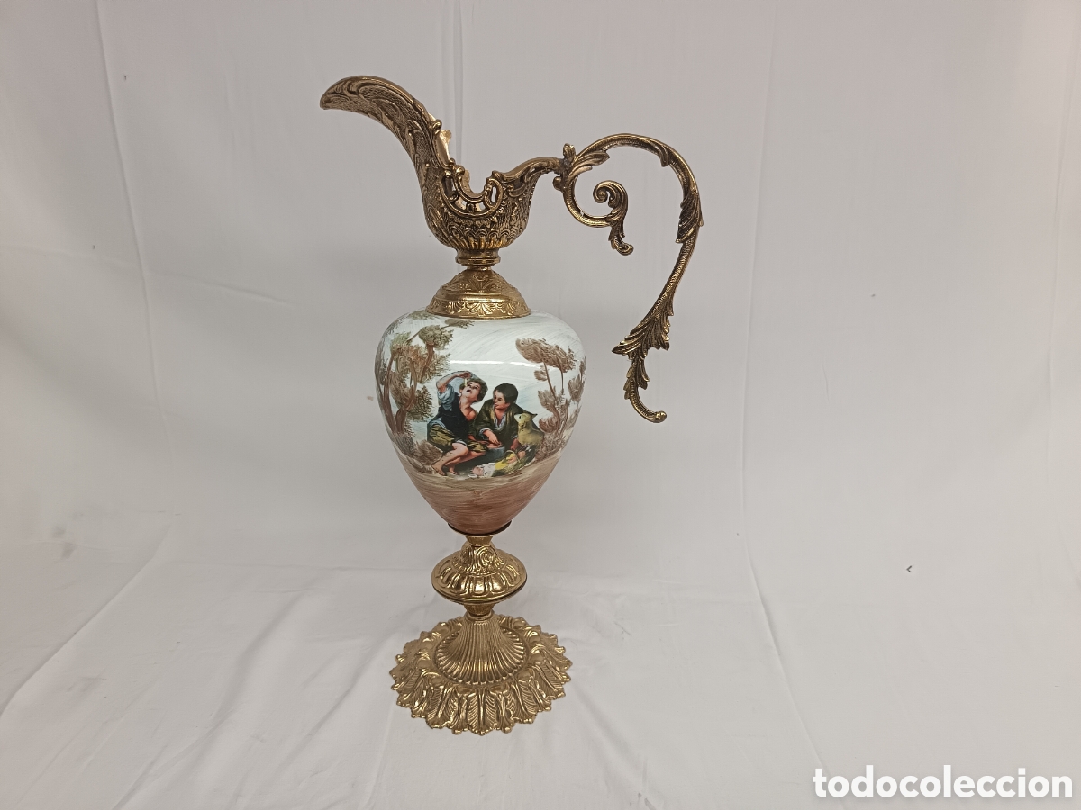 Vintage: JARRA, AGUAMANIL O FLORERO, DE LAT&Oacute;N Y CERAMICA