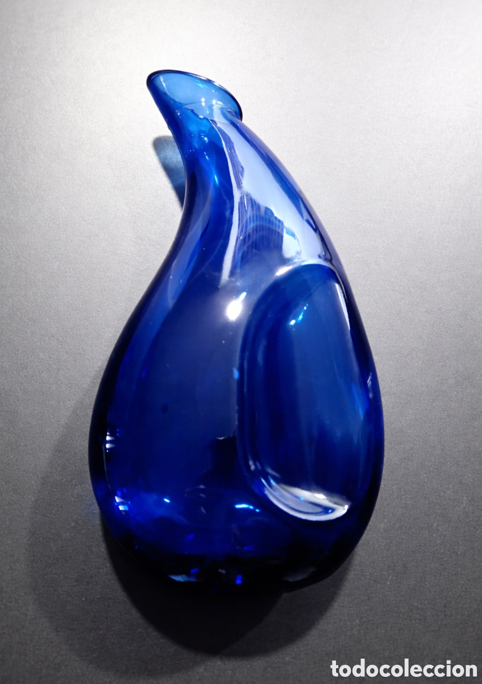 Vintage: Jarr&oacute;n b&uacute;caro vidrio cristal azul soplado