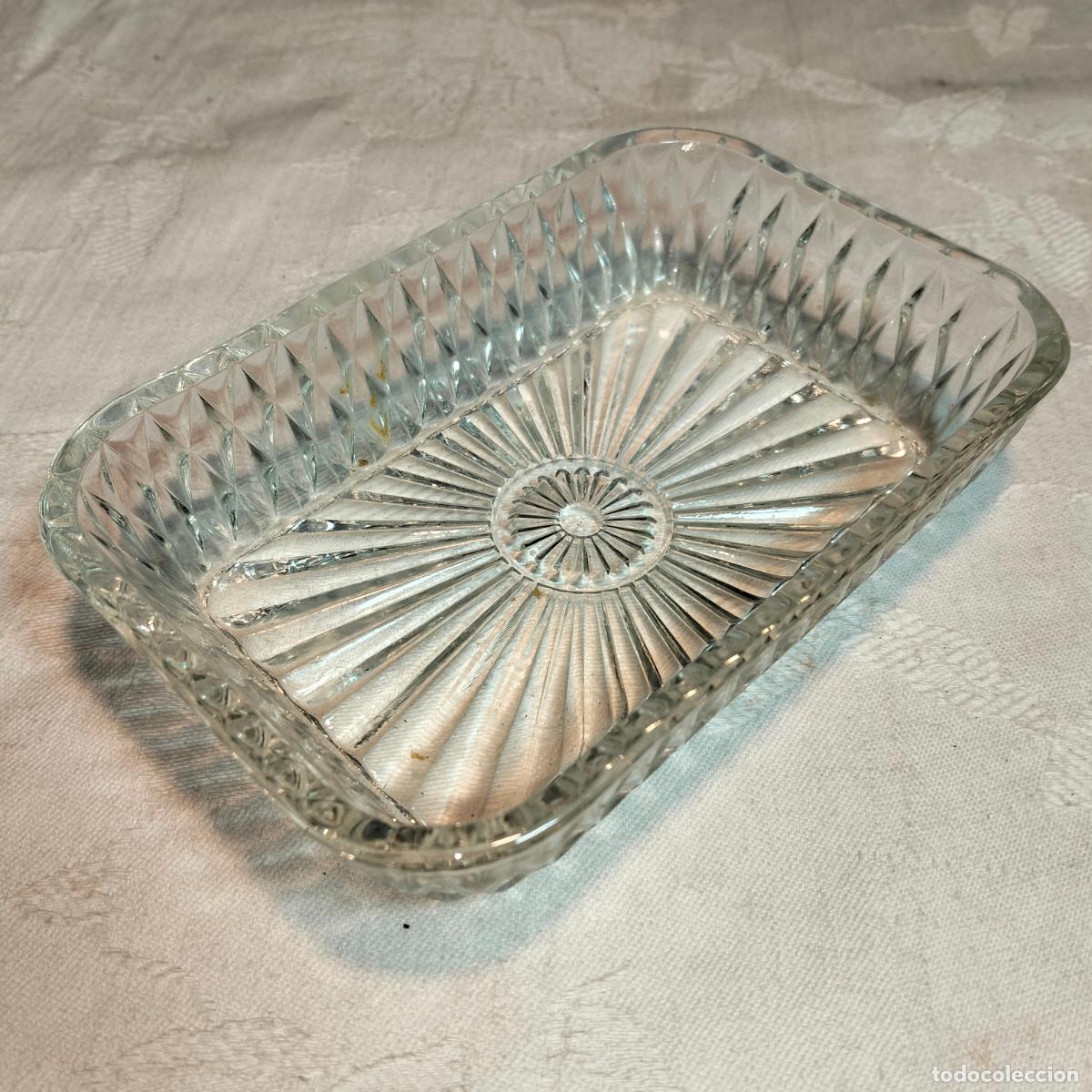 Vintage: Bandeja rectangular de cristal transparente prensado un compartimento vintage a&ntilde;os 60
