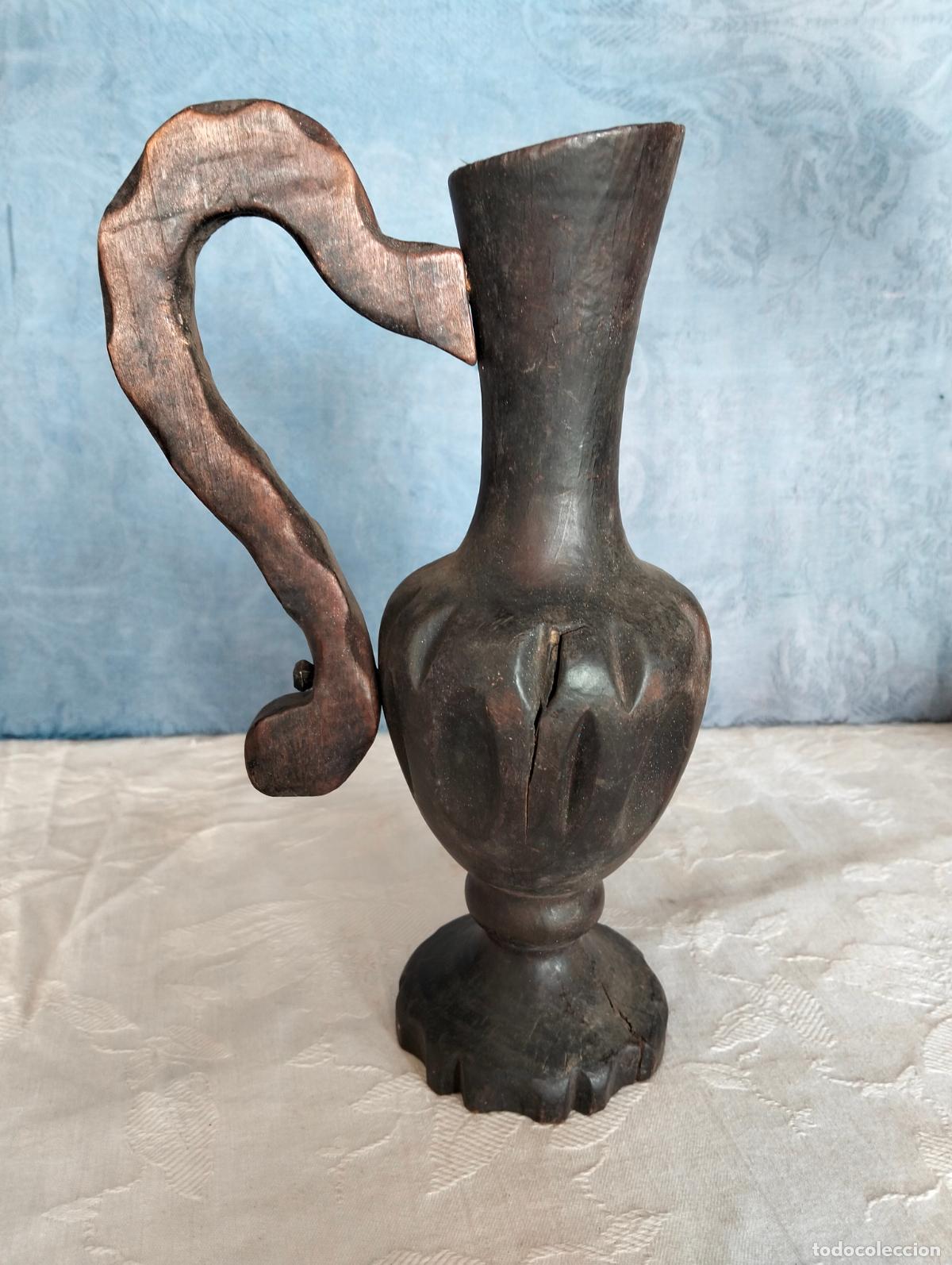 Vintage: Jarra jarr&oacute;n de madera tallada antigua o vintage decorativa a&ntilde;os 60-70 made in Spain