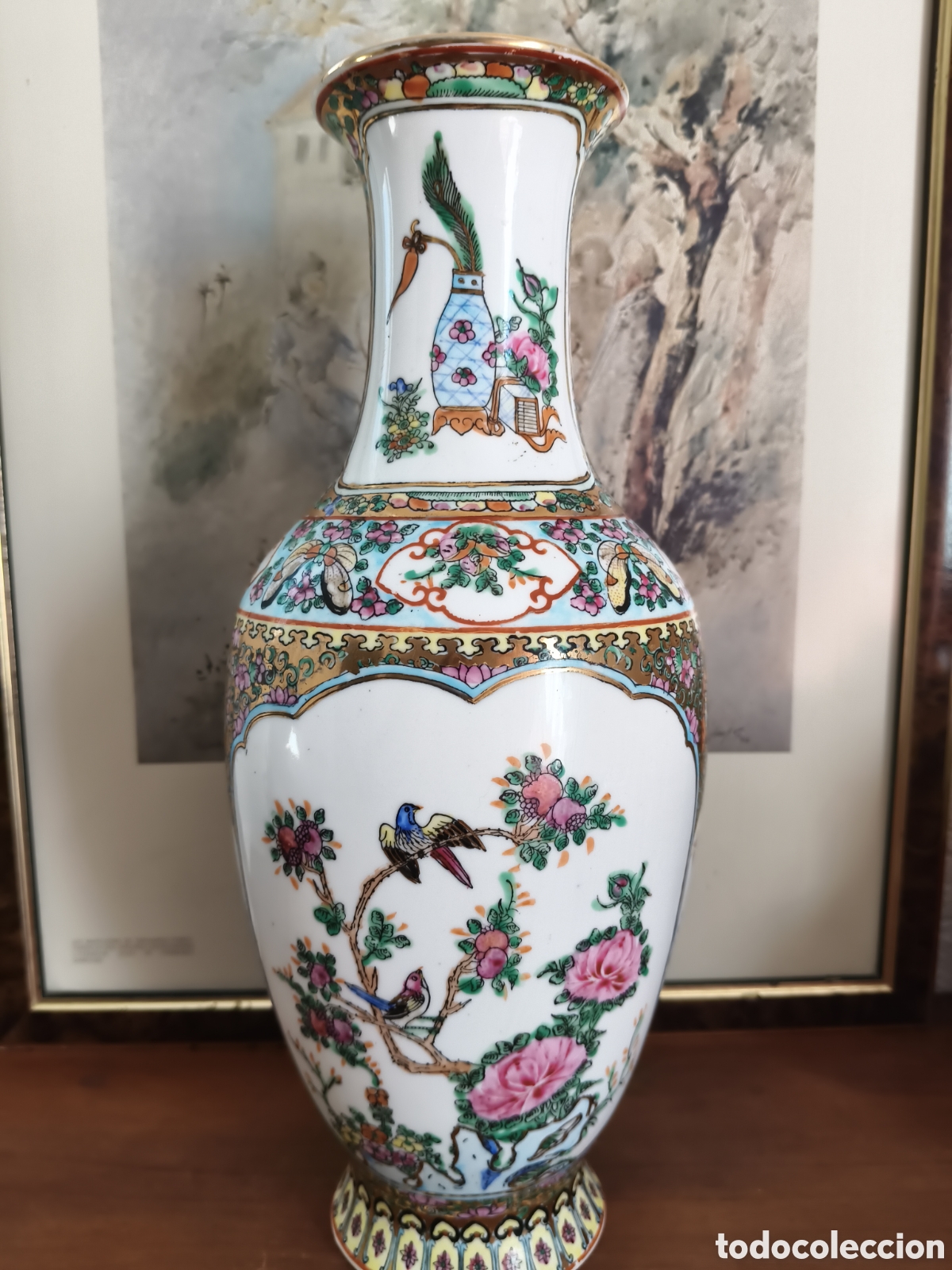 Vintage: BELLO JARRON VINTAGE EN PORCELANA CHINA A&Ntilde;OS 80S CON TEMA ORIENTAL PAJAROS