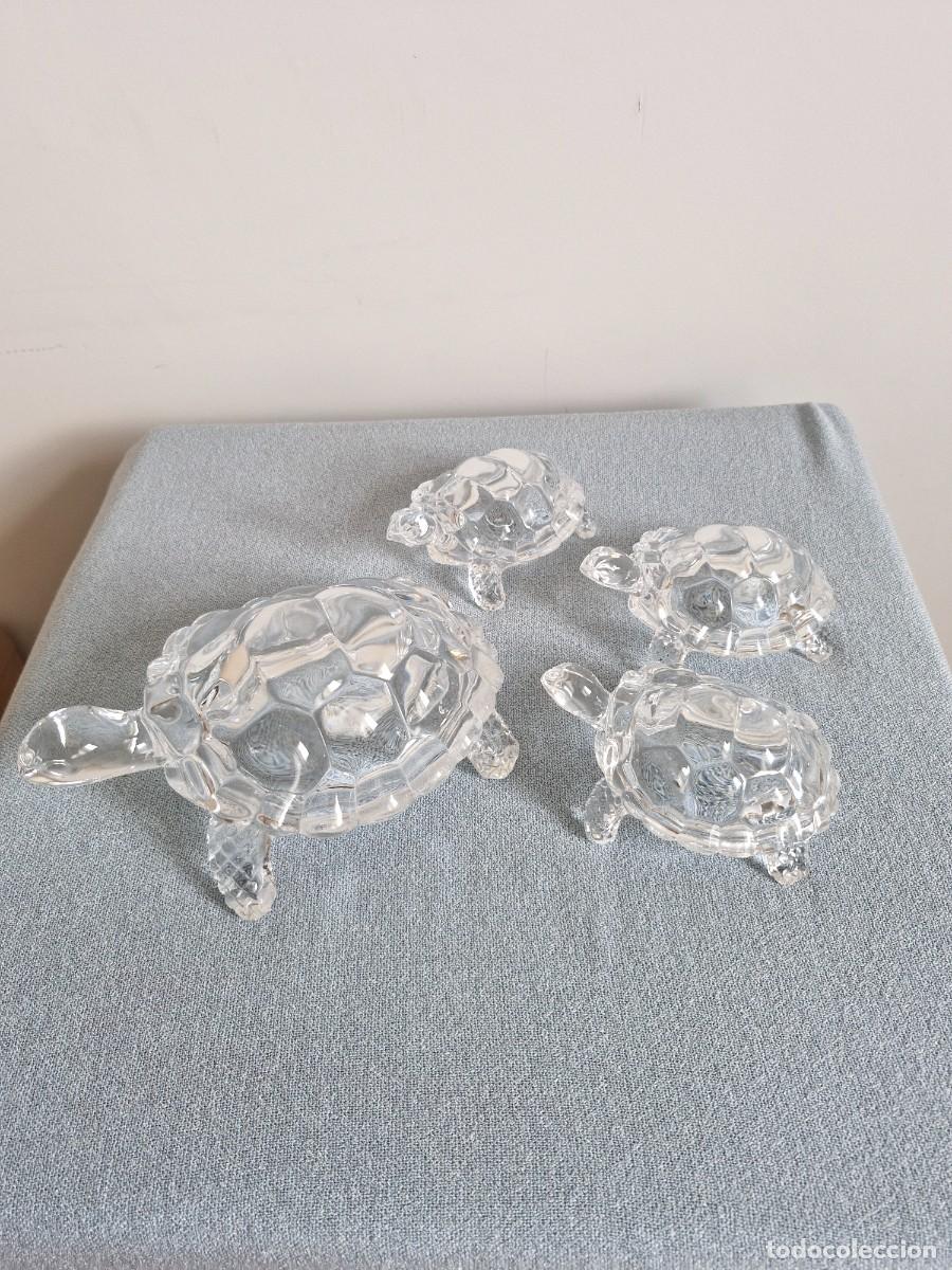 Vintage: JUEGO DE CUATRO TORTUGAS EN CRISTAL TALLADO