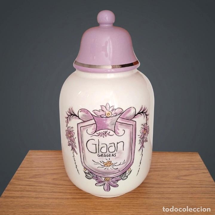 Vintage: Bote Farmacia / Albarelo Cer&aacute;mica Glaan Grageas - 30cm - Vintage A&ntilde;os 70/80