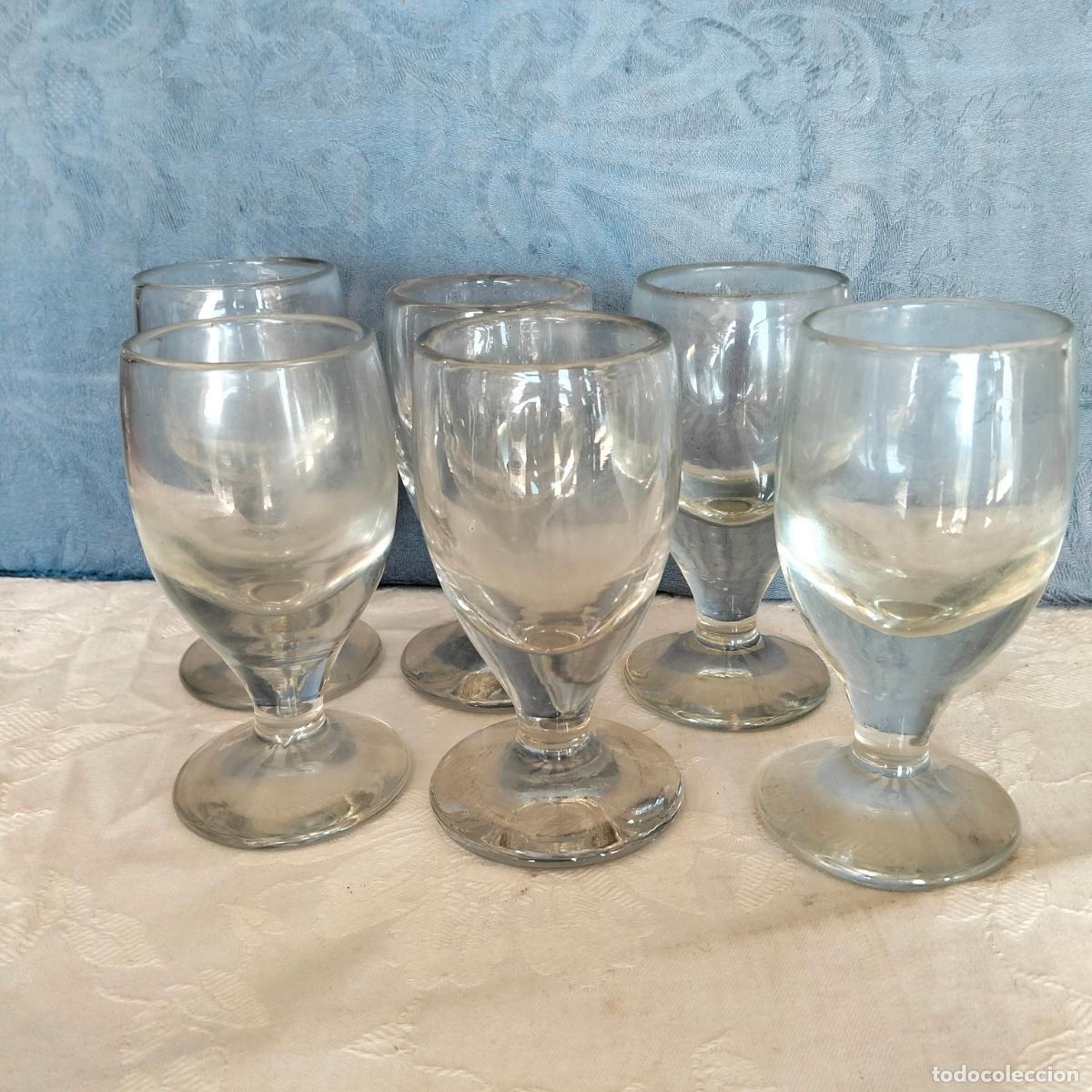 Vintage: Lote 6 copas vasos cristal soplado a mano de vermut o vino procedentes de bar caf&eacute; antiguo a&ntilde;os 30