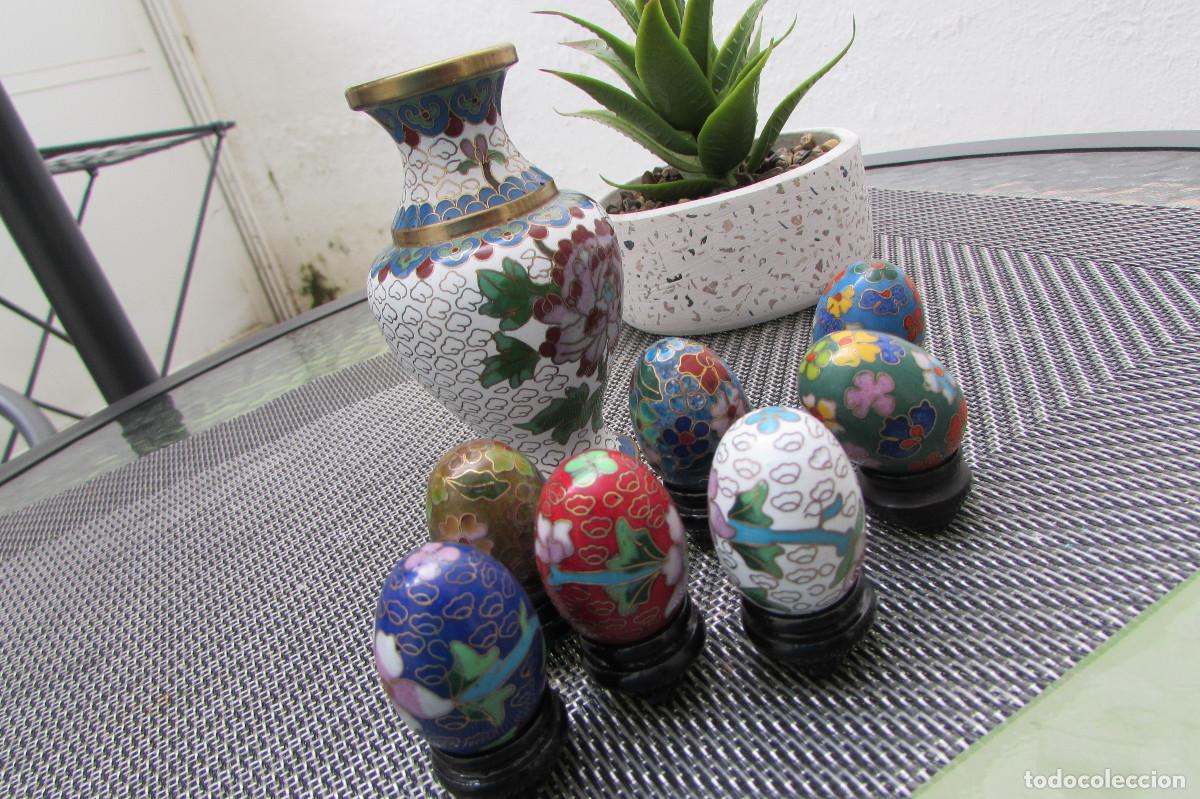 Vintage: JUEGO CLOISONNE JARRON+7 HUEVOS CON PEANAS