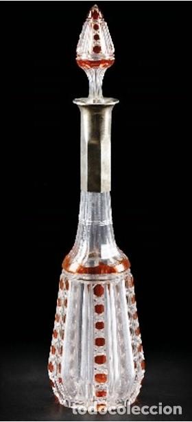 Vintage: BOTELLA LICORERA EN CRISTAL TALLADO Y PLATA A&Ntilde;OS 1920-30