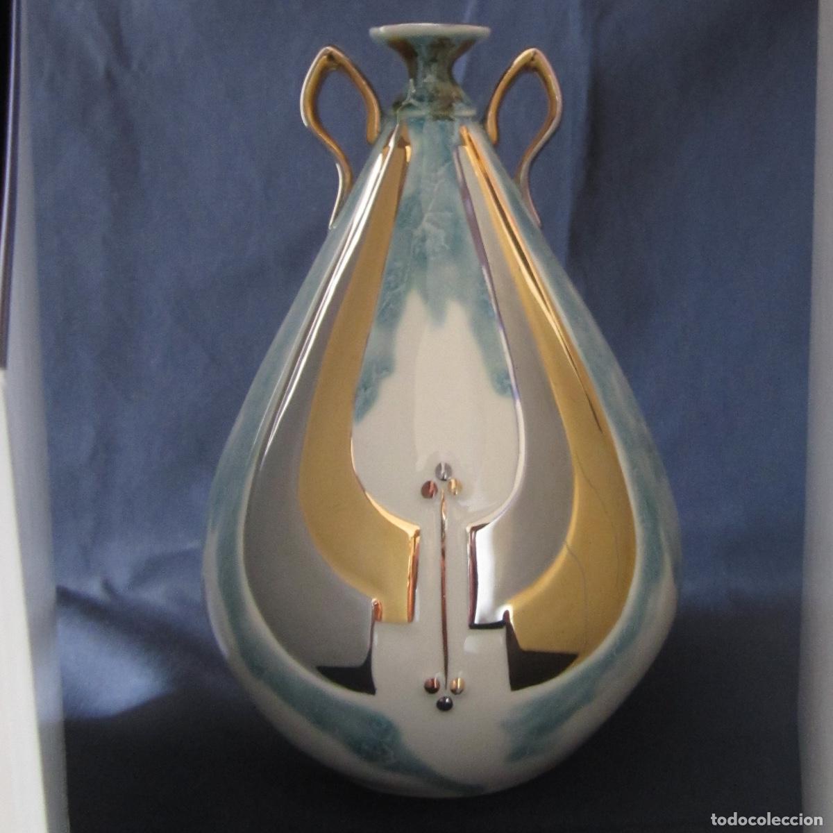 Vintage: JARRON DE PORCELANAS GALOS A&Ntilde;O 1987 NUMERADO ESMALTE ORO Y PLATINO 21 CM ESTILO ART DECO
