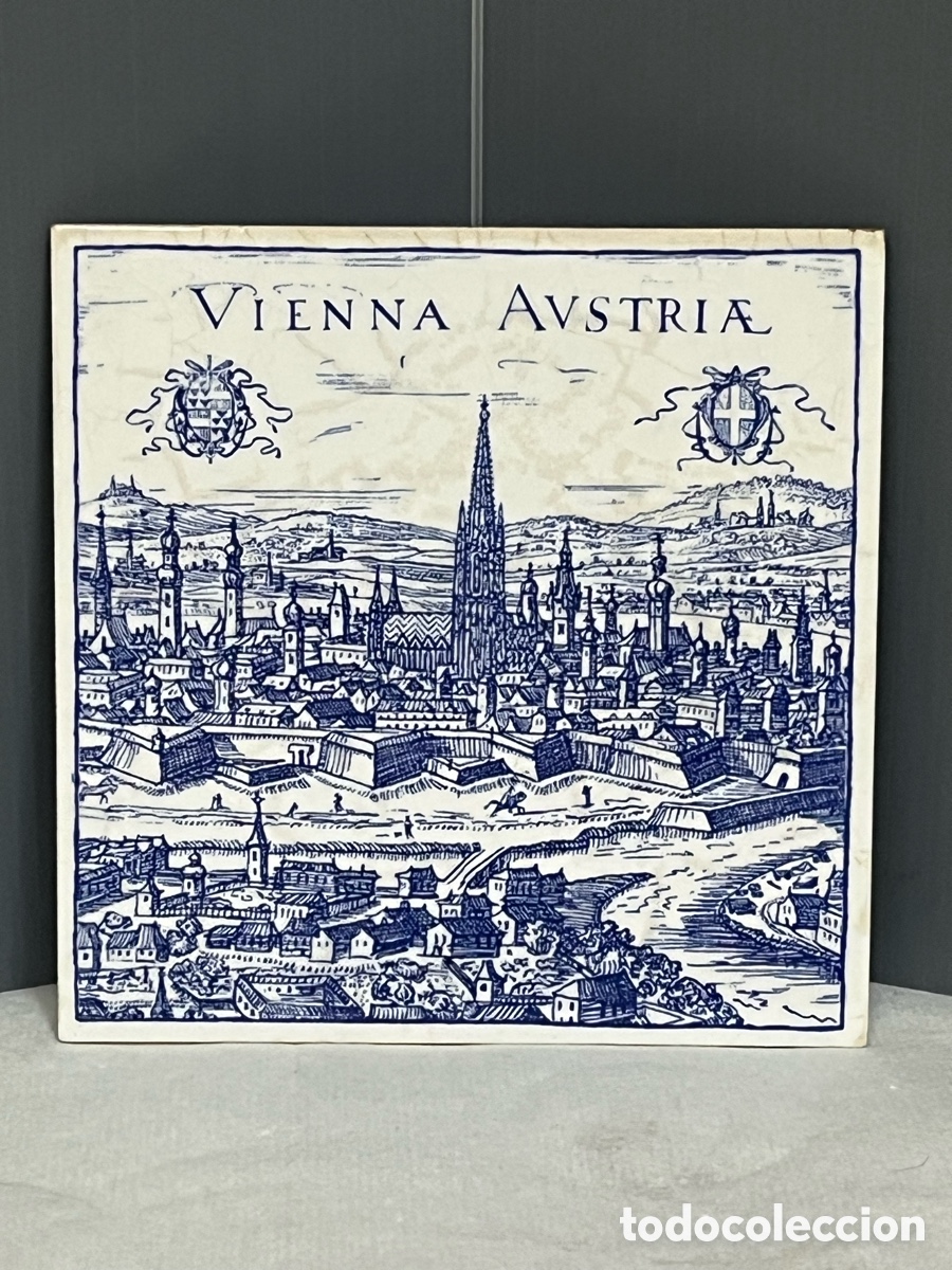 Vintage: AZULEJO CON VISTA HIST&Oacute;RICA DE VIENA CON ESCUDOS DE ARMAS