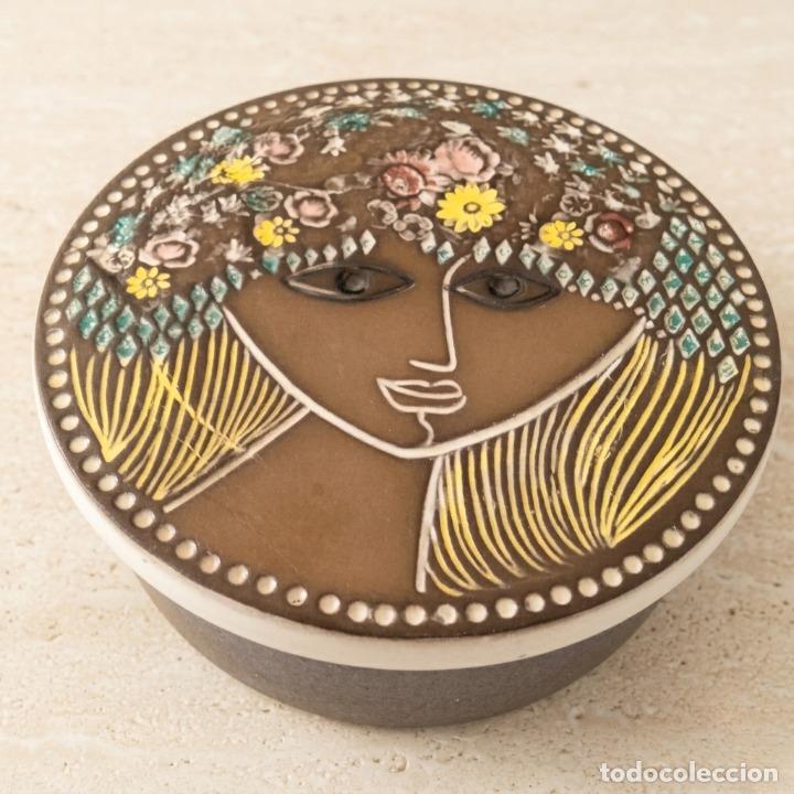 Vintage: Joyero Beata Mari Simmulson para Upsala Ekeby - Suecia - Cer&aacute;mica Pintada a Mano - 15,5 cm - A&ntilde;os 60
