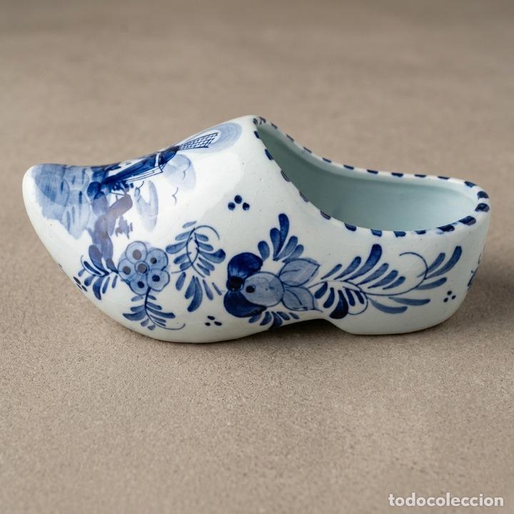 Vintage: Zueco Cer&aacute;mica Holandesa Delfts Blauw - Pintado a Mano - Motivo Molino - Vintage - 17,5cm