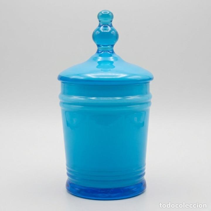 Vintage: Bote Bombonera Opalina Azul Turquesa - Dise&ntilde;o Mid-Century Estilo Empoli - 18,5cm