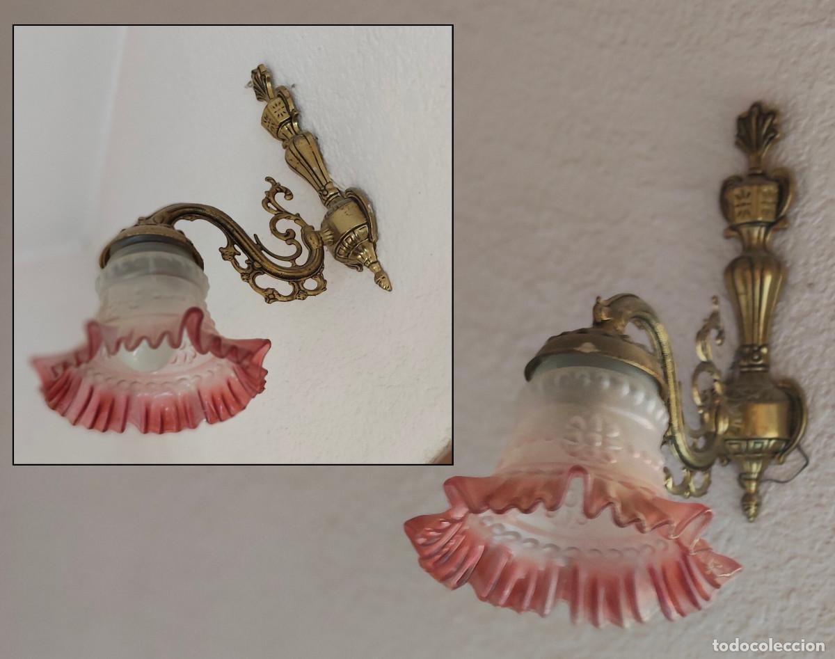 Vintage: lampara antigua tulipa con aplique de bronce - 2 unidades - vintage