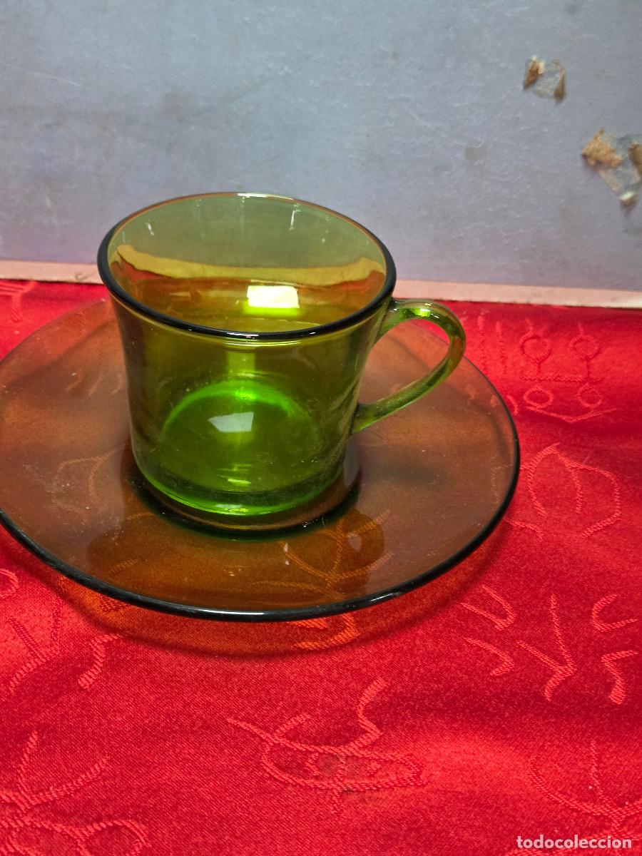 Vintage: plato y tazon de cristal verde