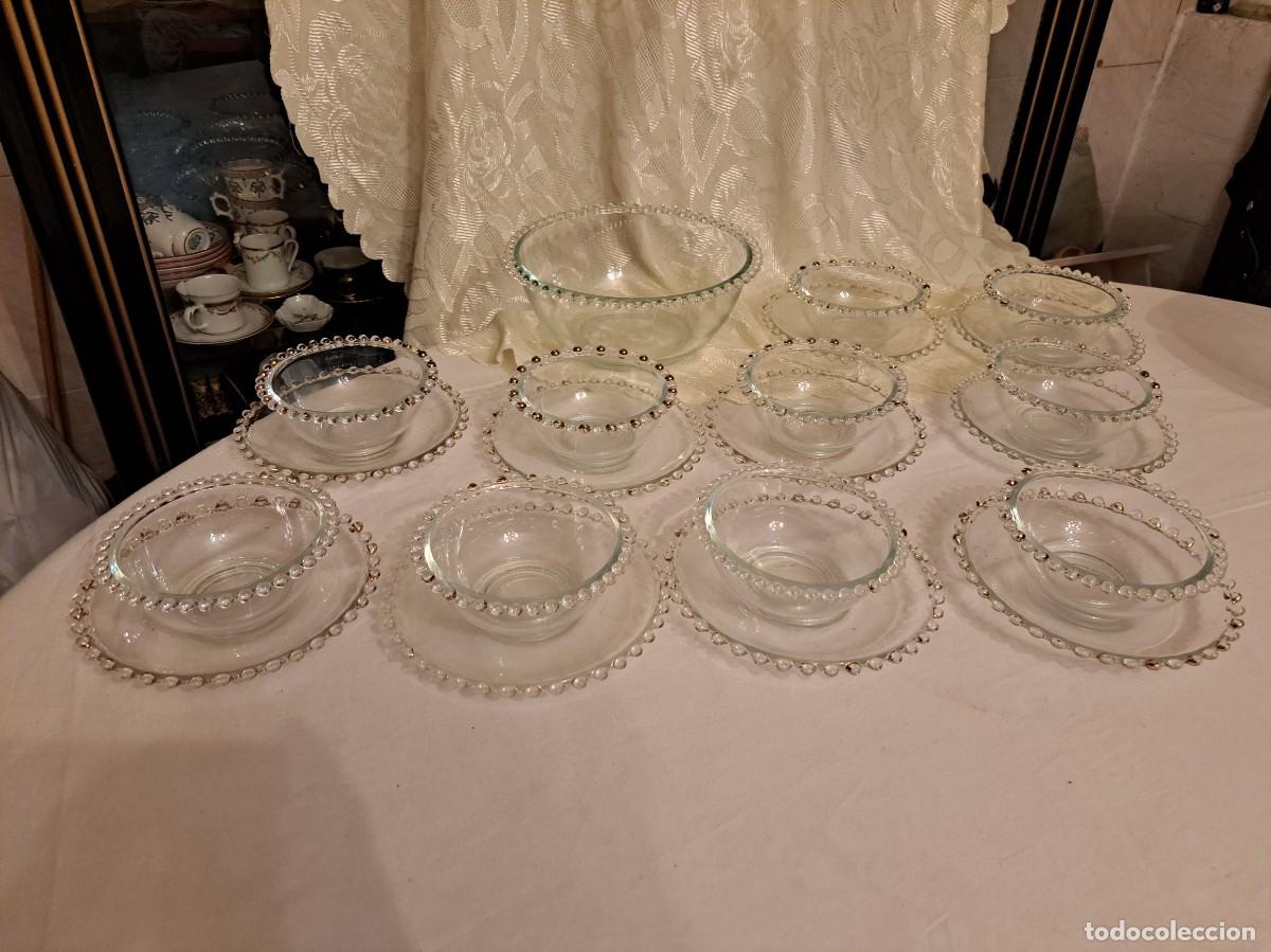 Vintage: Juego de poste de cristal, Glass Candlewick, platos, boles y fuente. 21 piezas