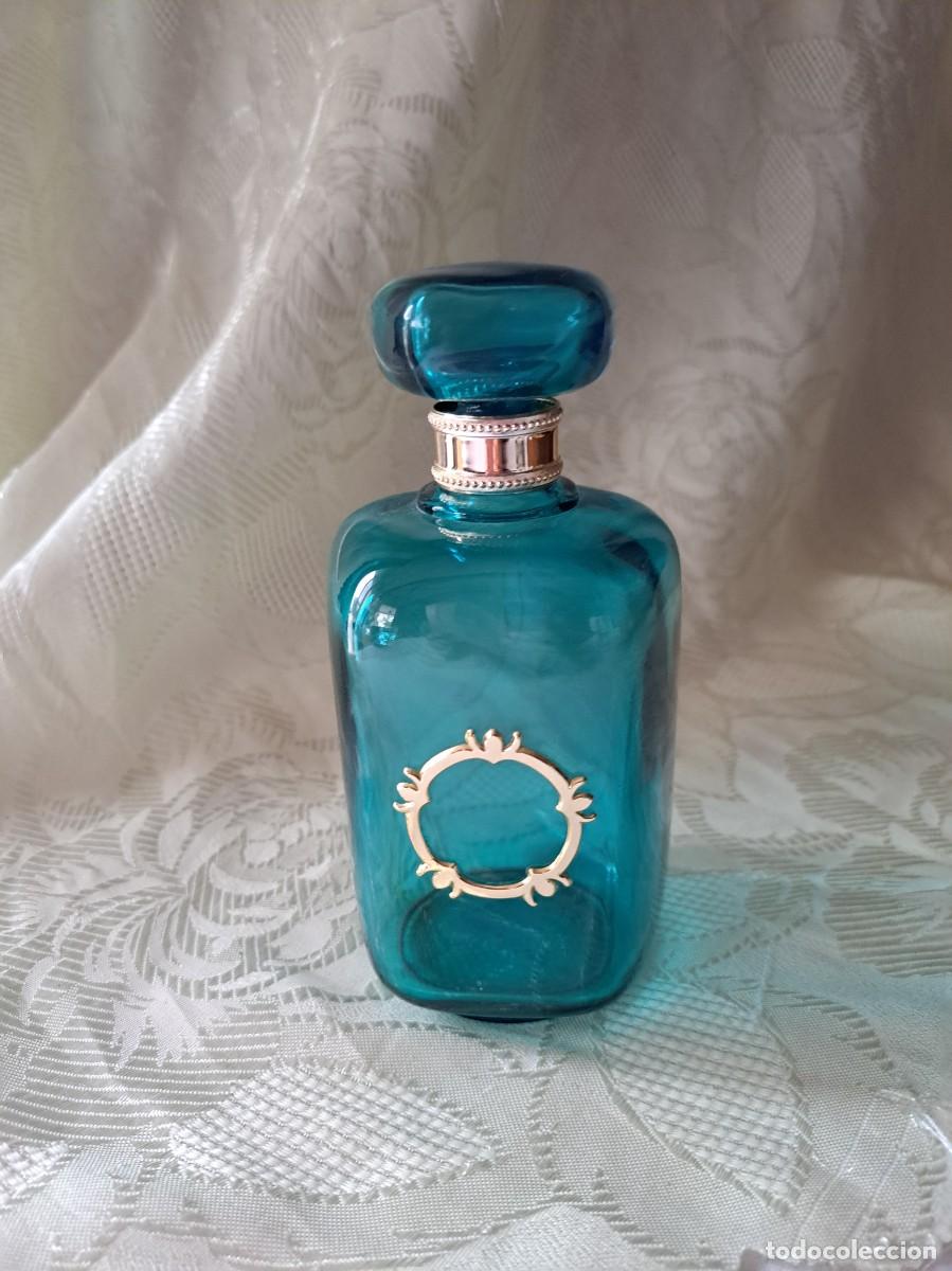 Vintage: Perfumero de cristal en turquesa para sobremesa