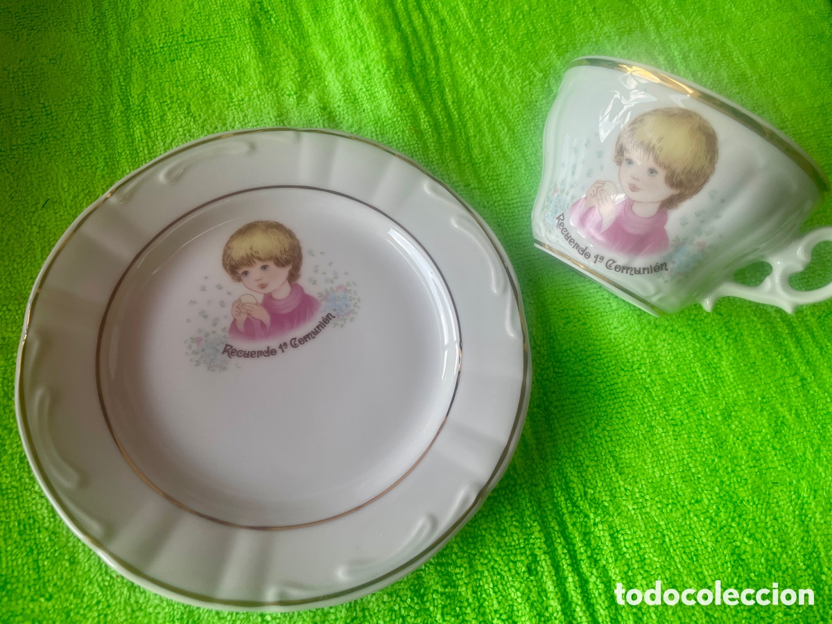 Vintage: Recuerdo 1&ordf; Comuni&oacute;n - Plato + Taza