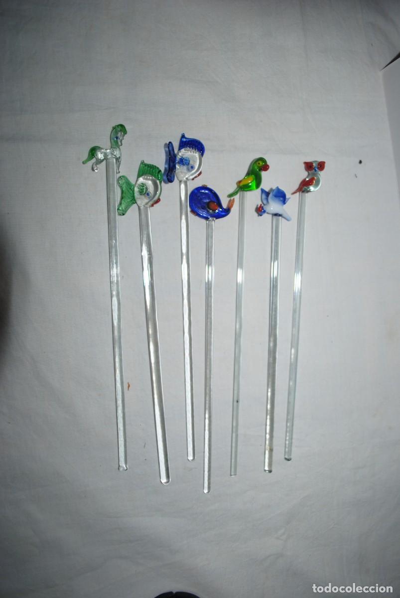 Vintage: PALITOS DE CRISTAL SOPLADO , LOTE DE 7 VARIADOS