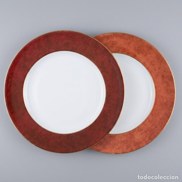 Vintage: Pareja Bajoplatos 31cm Limoges M&eacute;dard de Noblat - Modelos Galante Pourpre y Galante Brique