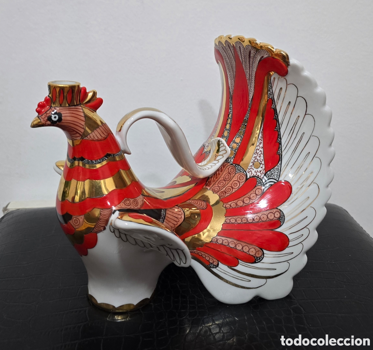 Vintage: Figura Gallo Lomonosov LFZ Porcelana Dorada