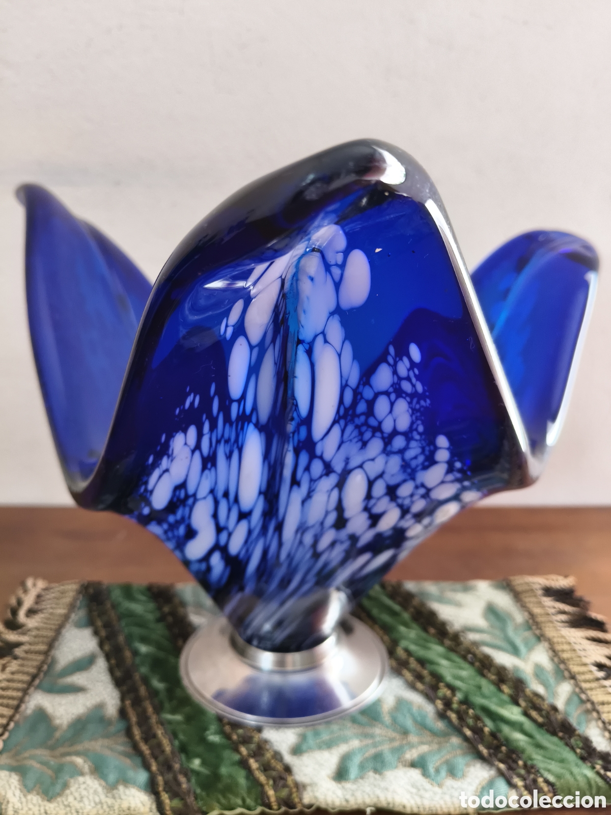 Vintage: Bello centro de mesa cristal de murano Italia, bicolor azul y blanco