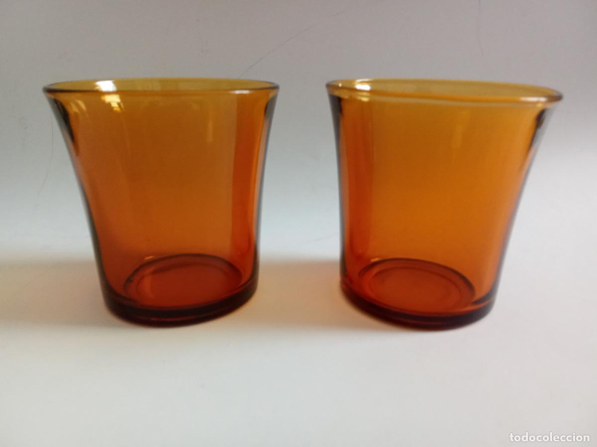 Vintage: Dos vasos de vino Duralex ambar Spain a&ntilde;os 70 sin uso