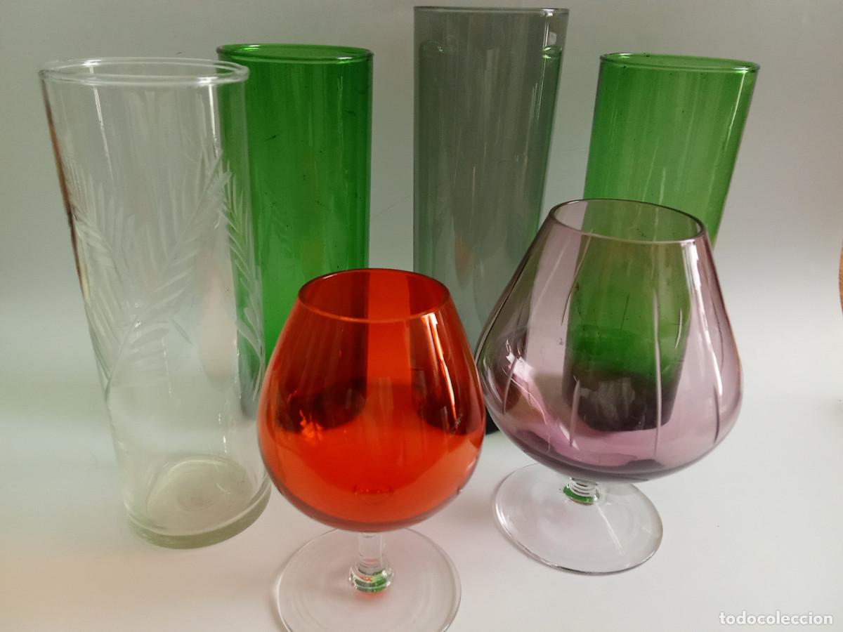Vintage: Vasos refresco y copas de cristal colores a&ntilde;os 60