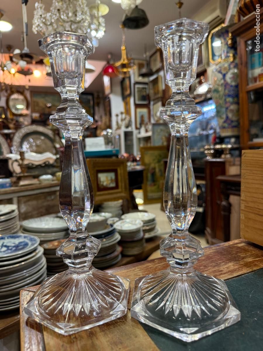 Vintage: PRECIOSA PAREJA DE CANDELEROS DE CRISTAL - MEDIDA 28 CM