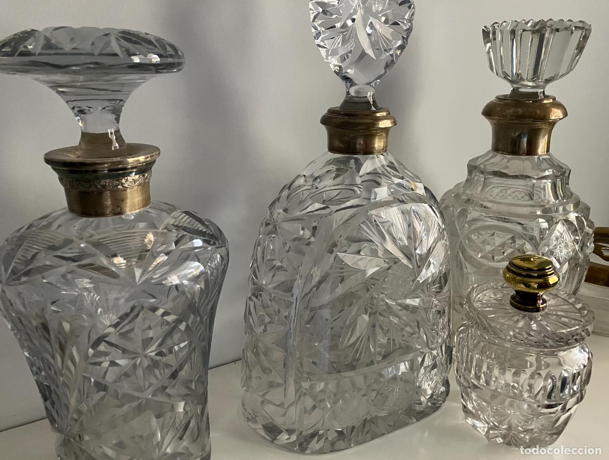 Vintage: Conjunto licoreras cristal tallado + bombonera