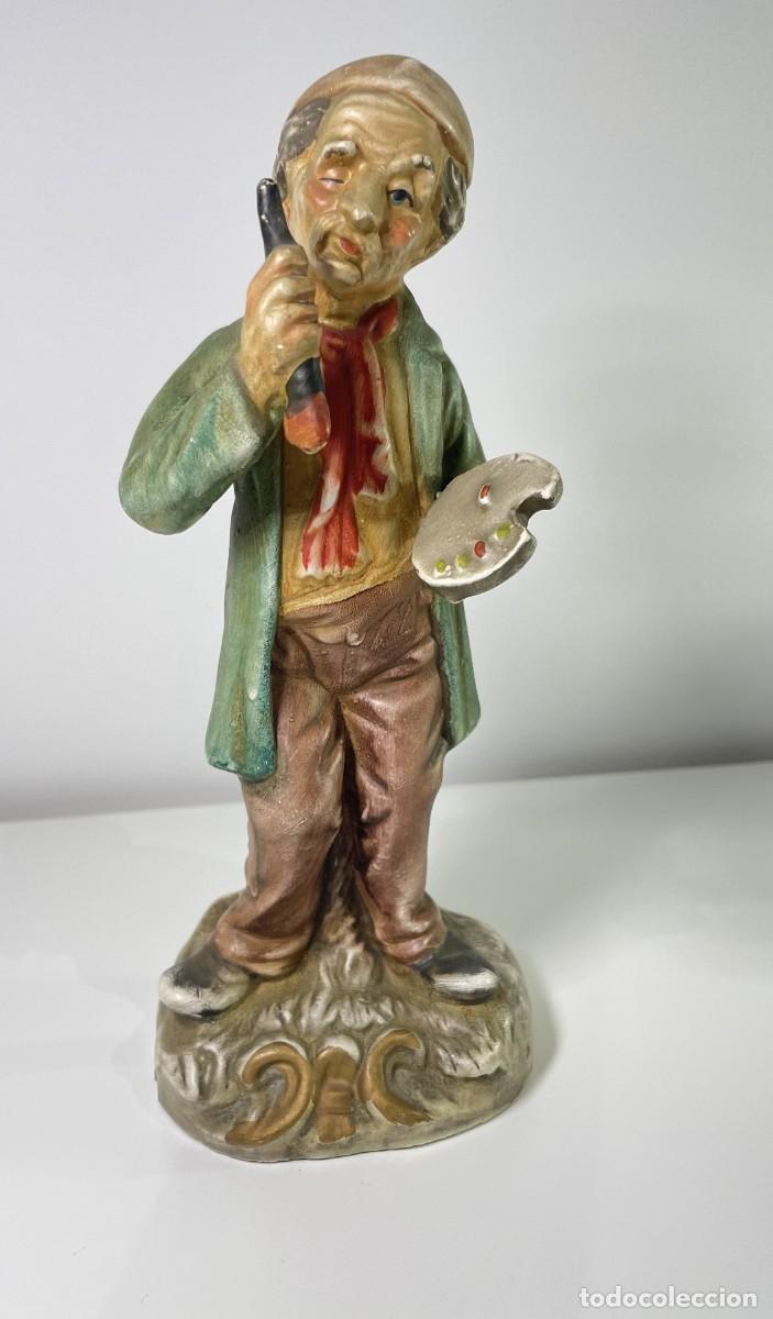 Vintage: Hermosa figura vintage policromada de pintor bohemio con gran detalle estilo Italiano