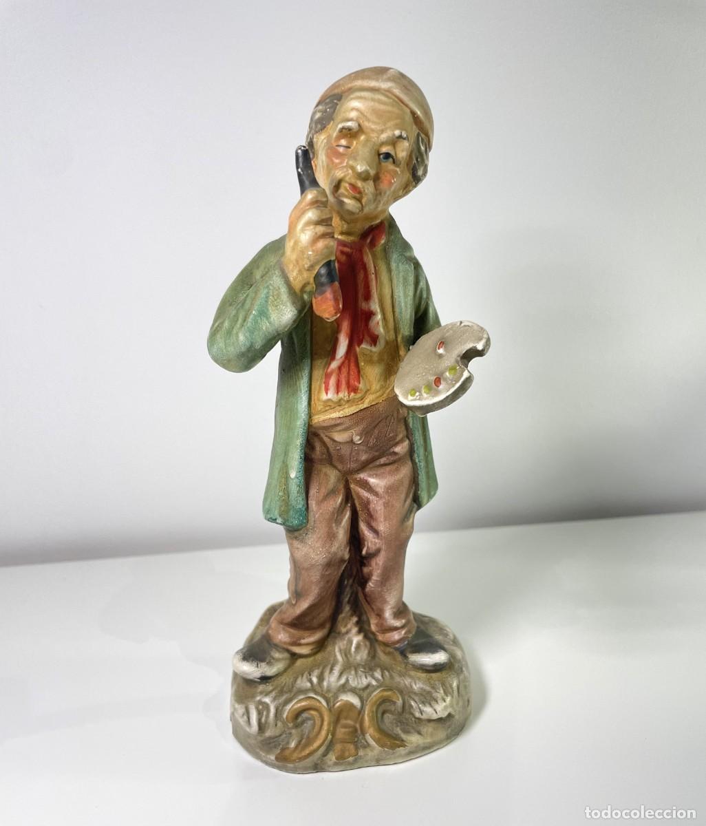 Vintage: Hermosa figura vintage policromada de pintor bohemio con gran detalle estilo Italiano