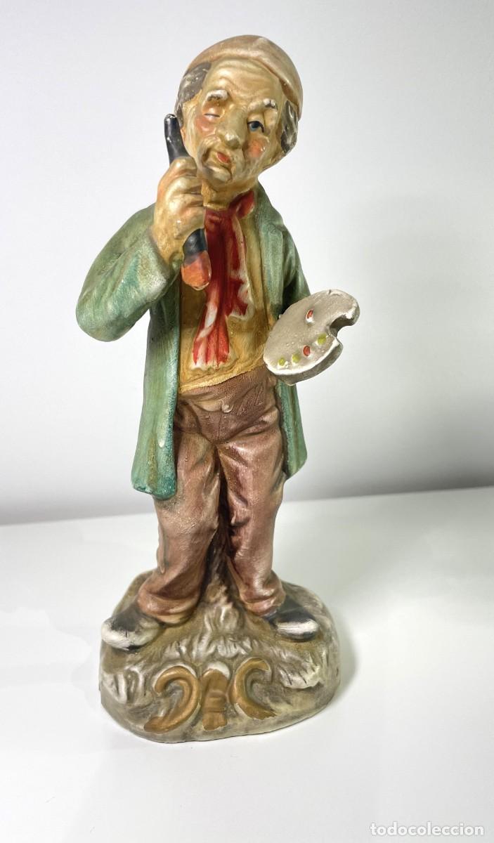 Vintage: Hermosa figura vintage policromada de pintor bohemio con gran detalle estilo Italiano
