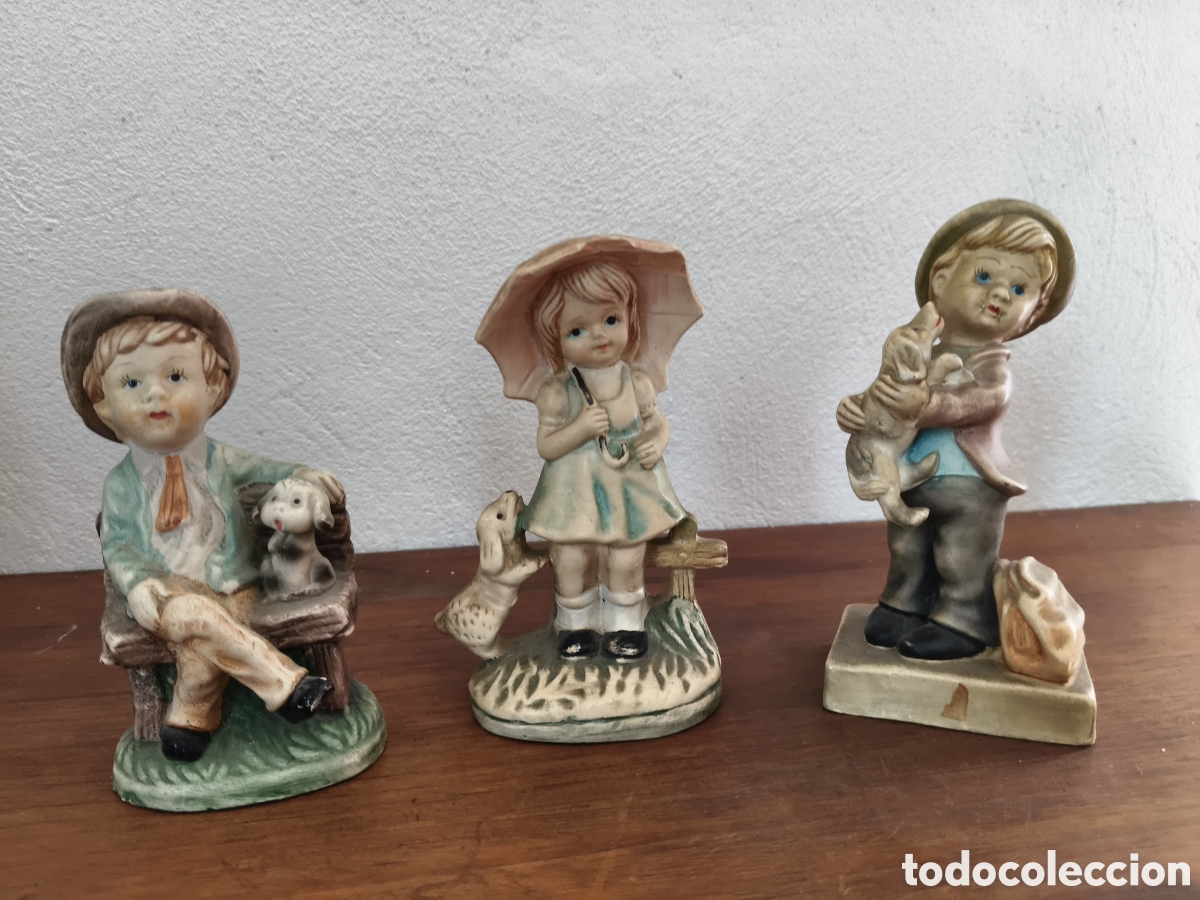 Vintage: Tres figuras de cer&aacute;mica Ar.Ce. Mi.v de Galicia ni&ntilde;os con perritos