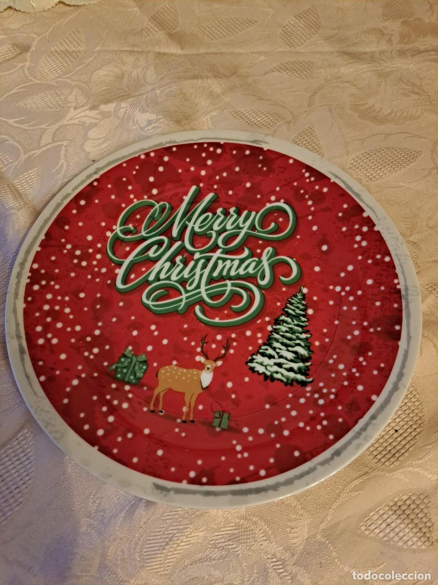 Vintage: Bonito plato para galletas o dulces de porcelana, motivo navide&ntilde;o.