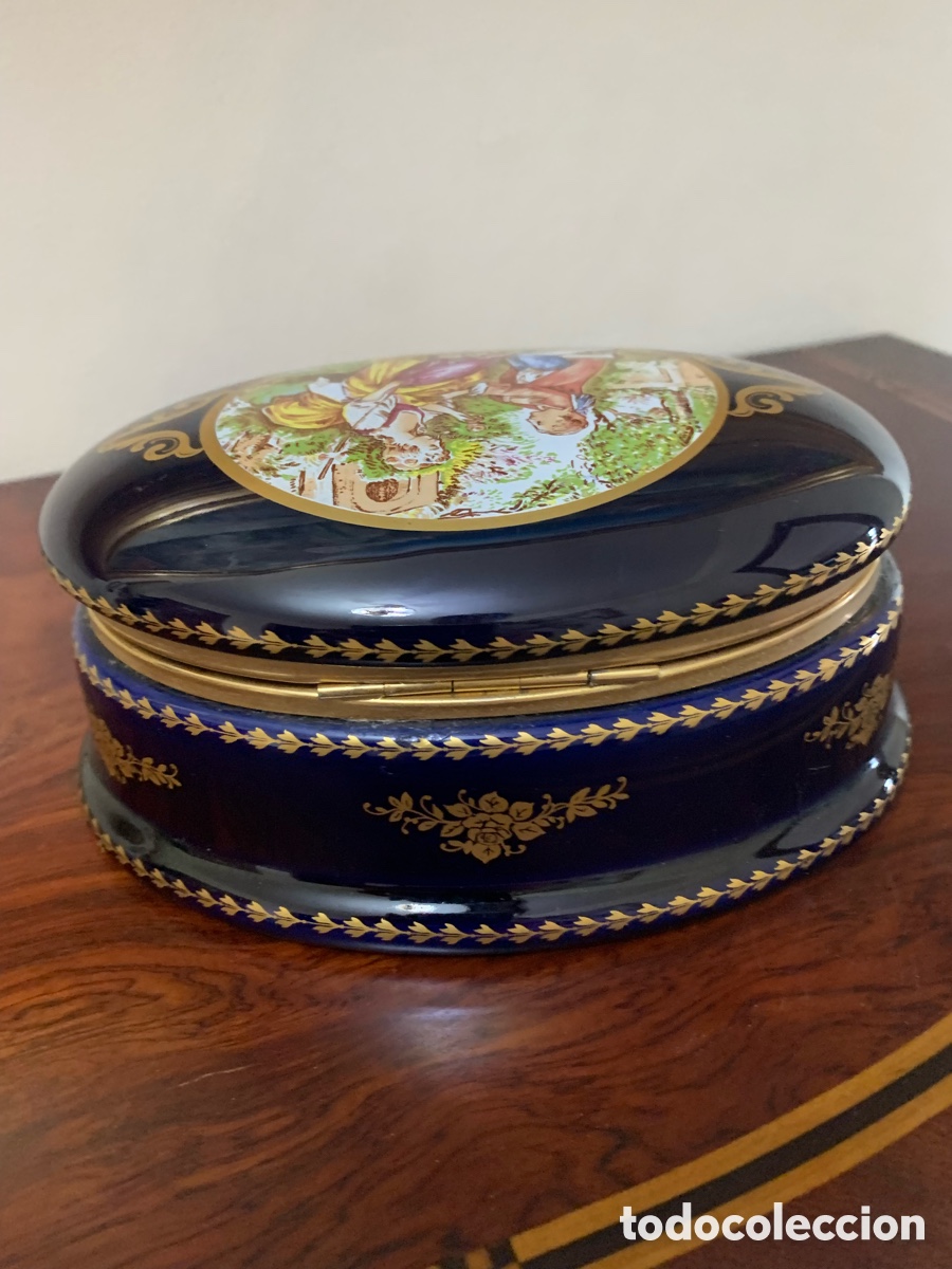 Vintage: Joyero vintage Limoges azul cobalto porcelana caja bombonera